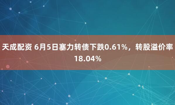 天成配资 6月5日塞力转债下跌0.61%，转股溢价率18.04%