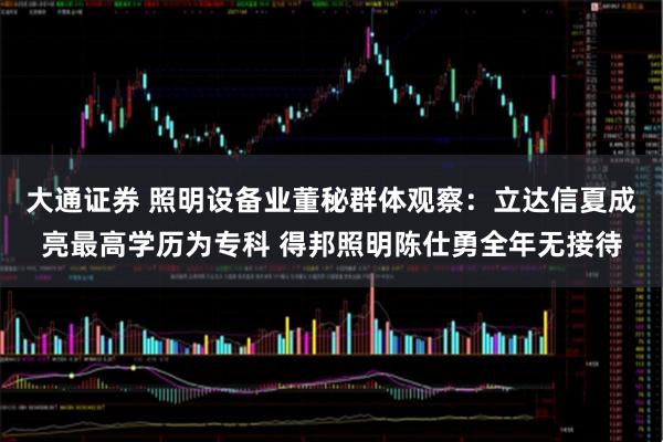 大通证券 照明设备业董秘群体观察：立达信夏成亮最高学历为专科 得邦照明陈仕勇全年无接待
